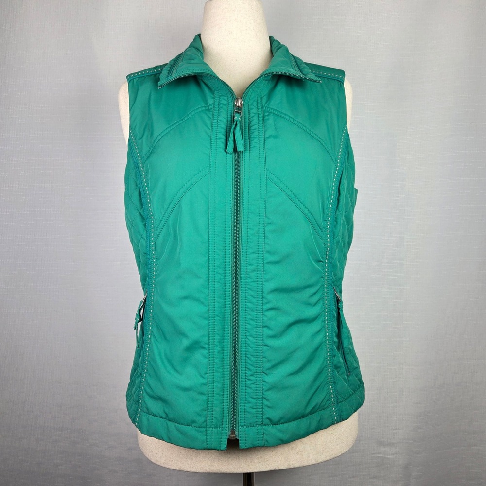 Coldwater Creek Kelly Green Quilted Puffer Sleeveless Vest Full Zip Women's M